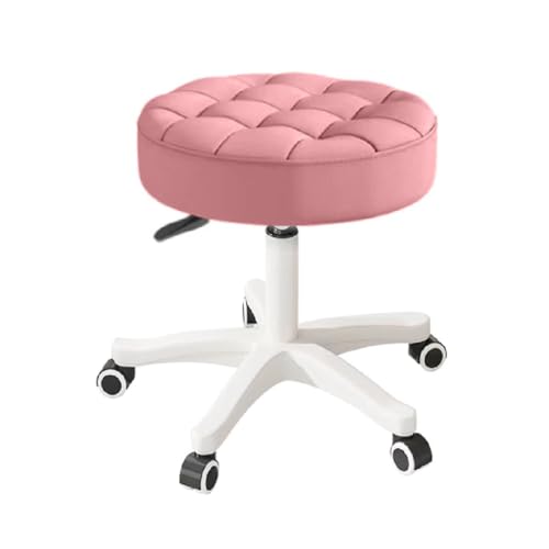 XUEGW Kleiner Hocker – Runder Rollhocker mit Rädern – Höhenverstellbarer Drehschemel aus PU-Leder – Arbeitshocker für Zeichentisch, SPA & Salon – Bürostuhl für Zuhause (Rosa, Pack of 2) von XUEGW