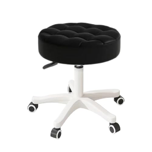 XUEGW Kleiner Hocker – Runder Rollhocker mit Rädern – Höhenverstellbarer Drehschemel aus PU-Leder – Arbeitshocker für Zeichentisch, SPA & Salon – Bürostuhl für Zuhause (Schwarz, Pack of 2) von XUEGW