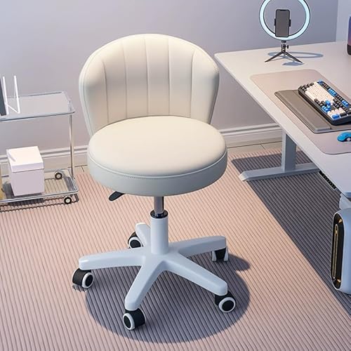 XUEGW Kleiner runder Schreibtischdrehstuhl mit Rückenlehne - Höhenverstellbarer Bürodrehstuhl aus PU-Leder mit 360° Drehfunktion für Homeoffice und Arbeitsplatz (Pack of 2, Weib) von XUEGW