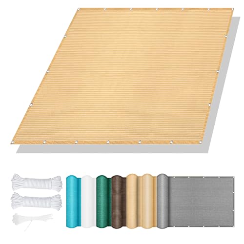 Sonnensegel 130 x 140 cm Rechteckig Atmungsaktiv 98% UV Schutz Schattierungsnetz inkl Befestigungsseile mit Ösen Seil HDPE UV Schutz Ohne Bohren für Terrasse Camping, Creme Farben von XUEHMIN
