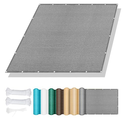 Sonnensegel 175 x 200 cm Rechteckig Atmungsaktiv 98% UV Schutz Schattierungsnetz inkl Befestigungsseile mit Ösen Seil HDPE UV Schutz Ohne Bohren für Terrasse Camping, Hellgrau von XUEHMIN
