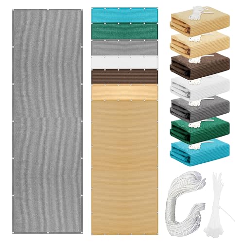 Sonnensegel mit Ösen Nach Maß 300 x 340 cm Rechteckig Atmungsaktiv Sonnenschutz Windschutz Schattennetz mit Ösen inkl Befestigungsseile für Balkon Camping Terrasse Pergola, Hellgrau von XUEHMIN