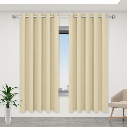 XUEHMIN Gardinen Vorhänge 166 x 191 cm Leichte & Weiche Winter Extra Warm Lärmschutz Thermo Vorhang Gegen Kälte mit Ösen, Waschbar für Fenster Wohnzimmer, Creme Farben von XUEHMIN