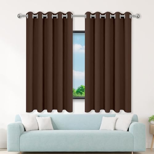 XUEHMIN Gardinen Vorhang 134 x 180 cm Thermogardine Kälteschutz Warm Hitzeschutz Schöner Weicher Verdunklungsvorhänge mit Ösen, Waschbar für Wohnzimmer, braun von XUEHMIN