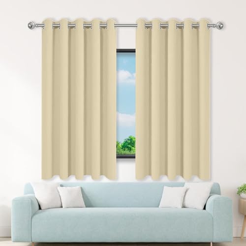 XUEHMIN Gardinen Vorhang 138 x 172 cm Thermogardine Kälteschutz Warm Hitzeschutz Schöner Weicher Verdunklungsvorhänge mit Ösen, Waschbar für Wohnzimmer, Creme Farben von XUEHMIN
