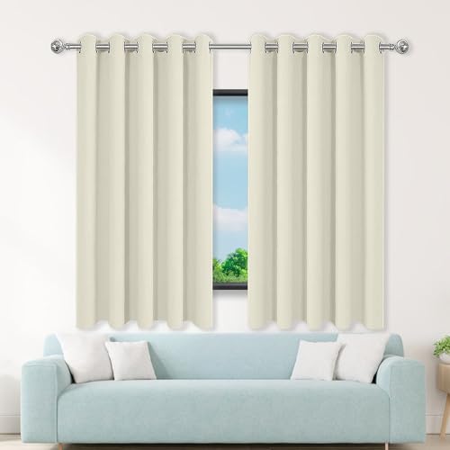 XUEHMIN Gardinen Vorhang 144 x 166 cm Thermogardine Kälteschutz Warm Hitzeschutz Schöner Weicher Verdunklungsvorhänge mit Ösen, Waschbar für Wohnzimmer, Beige von XUEHMIN