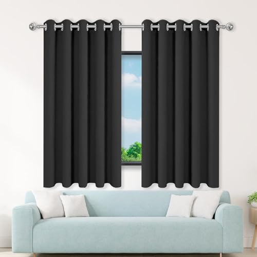 XUEHMIN Gardinen Vorhang 150 x 169 cm Thermogardine Kälteschutz Warm Hitzeschutz Schöner Weicher Verdunklungsvorhänge mit Ösen, Waschbar für Wohnzimmer, Schwarz von XUEHMIN