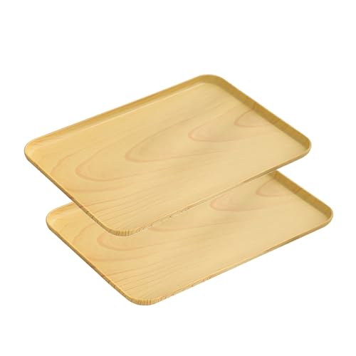 Tablett Klein Rechteckig Mini Tablett Frühstückstablett Fast Food Tablett Küche Teetablett Tablett Serviertablett Palette mit Holzmaserung imitiert Gelb Wiederverwendbar für Küche Café 2 Stück von XUEHOU