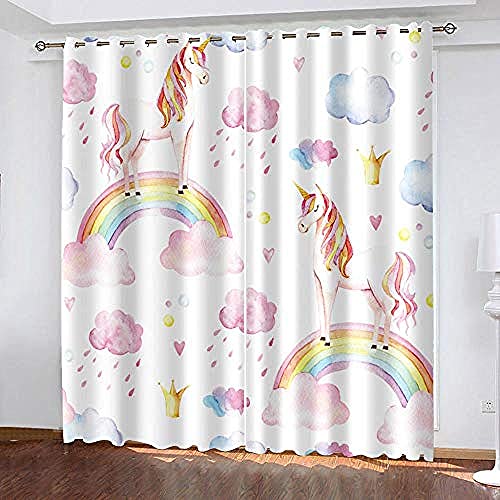 XUEKELIN 3D Verdunkelungsvorhang Blickdicht Gardinen Geräuschreduzierende Wohnzimmer Vorhänge Kinderzimmer.-Regenbogen-Einhorn-150X166Cm von XUEKELIN