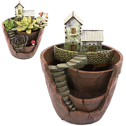 XUELIEE Creative Plants Pot Flower Plants Succulent DIY Container Decorated with Mini Hanging Fairy Garden and Sweet House for Holiday Decoration and Gift (A1) von Xueliee