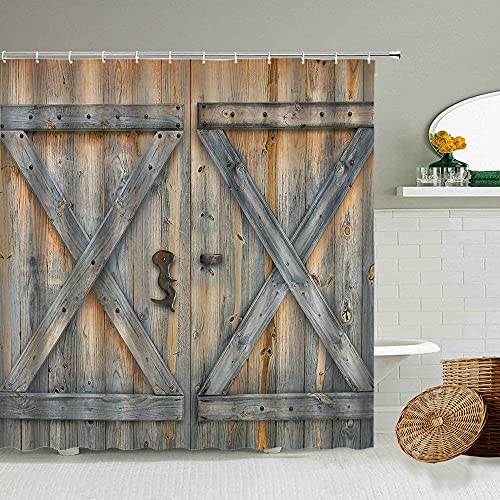SNGTEU DuschvorhangRetro Alte Geometrische Holztür Duschvorhang Land Bauernhaus Scheune Holzbrett Badezimmer Dekoration Verdunkelung Wasserdichter Bildschirm SNGTEU DuschvorhangRetro Alte Geometrische Holztür Duschvorhang Land Bauernhaus Scheune Holzbrett Badezimmer Dekoration Verdunkelung Wasserdichter Bildschirm von XUELOMZ