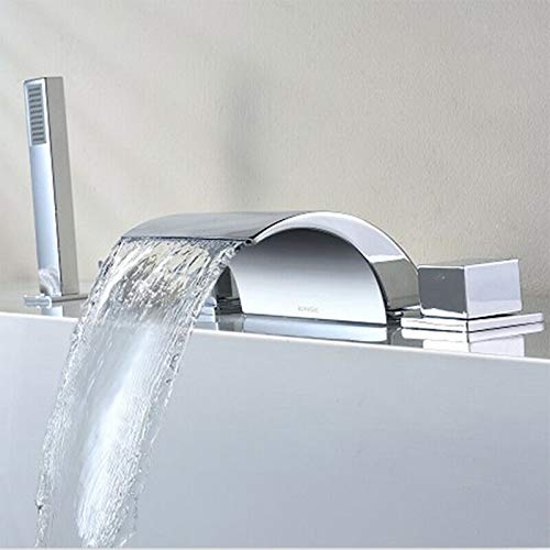 5 Loch Mischbatterie Badewanne, Keramikventilen Wasserfall Badewannenarmatur Thermostat mit ABS-Handbrause ür Badezimmer und Waschbecken von XUEMANSHOP