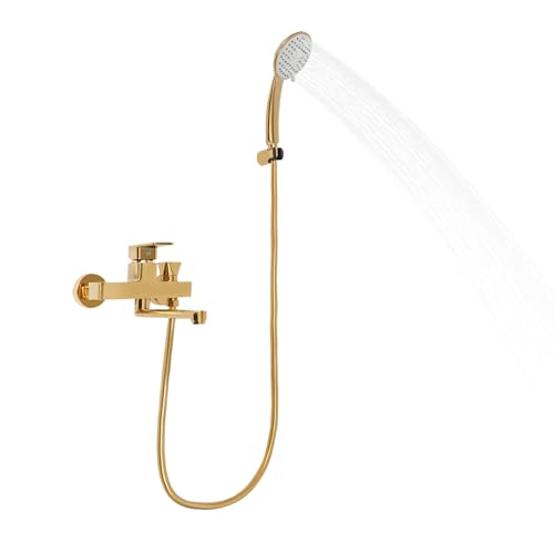 Badewannenarmatur, Wannenarmatur mit 4 Handbrause-Modi und 1.5m Schlauch, Wandmontiert, Wannenbatterie Dusche Set, Gold Badewannenarmatur, Wannenarmatur mit 4 Handbrause-Modi und 1.5m Schlauch, Wandmontiert, Wannenbatterie Dusche Set, Gold von XUEMANSHOP