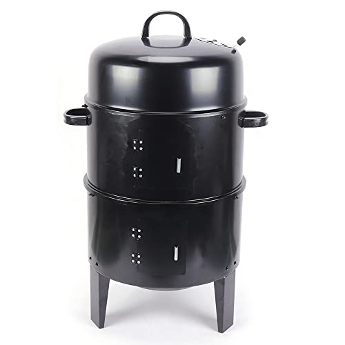 Räuchertonne 84cm, 3-in-1 Grill Barrel mit 2 Gebackenes Netz Kohlenstoffnetz Thermometer Einstellbarer Dämpfer Zweischichtiges für Geschmort Geräuchert Gegrillt von XUEMANSHOP