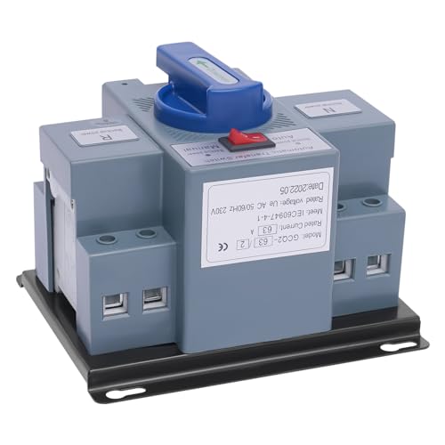 Umschalter, 2P 63A Transferschalter, Dual Netzteil Transfer Switch, AC220V Notstrom Umschalter Lastumschalter Doppeltransferschalter Leistungsschalter von XUEMANSHOP