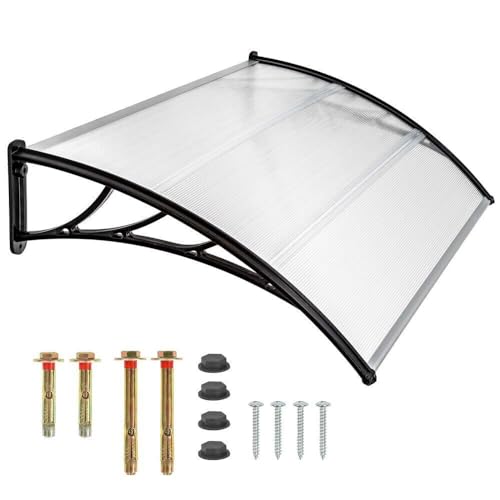 Vordach für Haustür, 150 x 93 cm Pultbogenvordach Transparent Polycarbonat Pultvordach, schützt vor Regen, Schnee und UV-Strahlen von XUEMANSHOP
