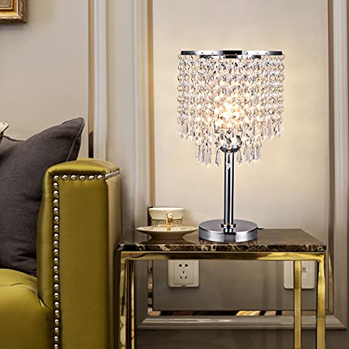 XUEMANSHOP Kristall Tischlampe E27, 220 V Schlafzimmer Tischleuchte Für Schlafzimmer Wohnzimmer Esszimmer Zylindrisch Form Golden von XUEMANSHOP