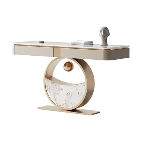 XUEQIZHENG Eingangsbereich Tisch Home Decor, Moderner Konsolentisch mit Schublade, 47" Eingangstisch aus Kunstmarmor, runder Sockel(Gold) von XUEQIZHENG