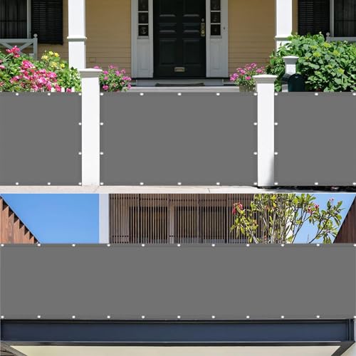 Balkonbespannung Reißfest 220 x 260 cm,(Nach Mass) Markisenstoff 98% Uv Schutz Wasserabweisend, Sonnensegel - Sichtschutz Sichtschutz Balkon,Für Balkon Garten, Hellgrau von XUEQXUE