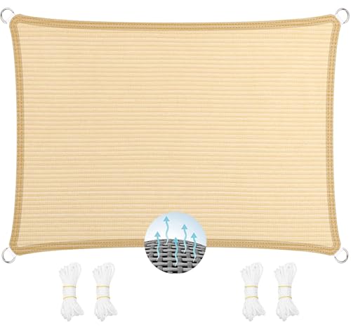Rechteck Markise Garten Schattennetz 150 x 300 cm, Sonnenschutz 98% UV Schutz Windschutz Reißfest Wetterfest, Pergola Garten Balkon Schattentuch, für Terrasse Garten, Beige von XUEQXUE