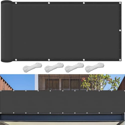 Schattierungsnetz mit Ösen inkl Befestigungsseile 250 x 300 cm,(Nach Mass) Markisenstoff 98% Uv Schutz Wasserabweisend, Balkon Sonnenschutz Sichtschutz,Für Terrasse Garten, Dunkelgrau von XUEQXUE