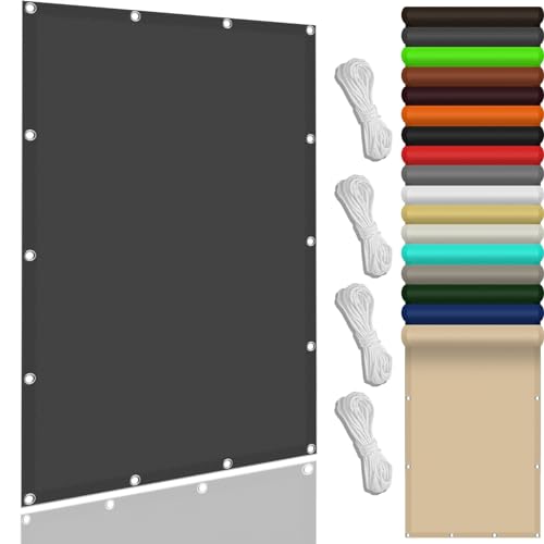 Schattierungsnetz mit Ösen inkl Befestigungsseile 260 x 480 cm,Wasserabweisend Sonnenschutz Windschutz mit 98% Uv Schutz, Sonnenschutz Segel Balkonsegel,Für Balkon Garten, Dunkelgrau von XUEQXUE