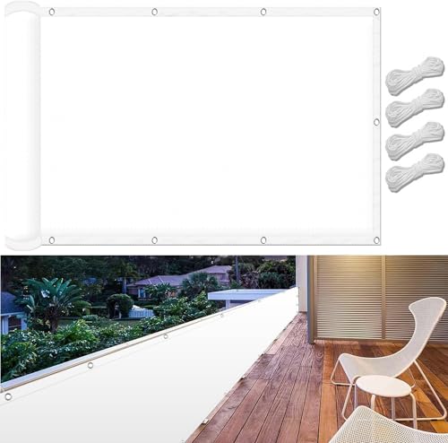 Sonnenschirm Segel Sonnenschutz Netz 90 x 350 cm,Wasserabweisend Sonnenschutz Windschutz mit 98% Uv Schutz, Gartenmasche Schattenplane,Für Balkon Garten, Weiß von XUEQXUE