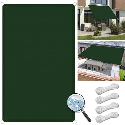 Sonnensegel Rechteckig Wasserdicht 4 x 5 m 98% UV Schutz Premium PES Polyester Reißfest Wetterfest Sonnensegel Quadrat Sonnensegel Leinwand für Balkon Terrasse Garten, Dunkelgrün von XUEQXUE
