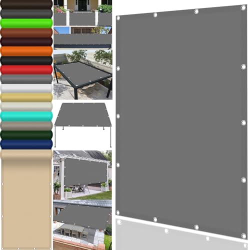 Sonnensegel Sonnenschutz Rechteckig 210 x 600 cm,(Nach Mass) Markisenstoff 98% Uv Schutz Wasserabweisend, Sonnensegel Sonnentuch Schattiernetz Markise,Für Balkon Garten, Hellgrau von XUEQXUE