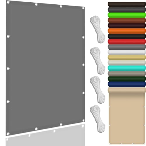 Wasserdicht Sonnensegel 100 x 190 cm,(Nach Mass) Markisenstoff 98% Uv Schutz Wasserabweisend, Wasserundurchlässiges Sichtschutz,Für Balkon Garten, Hellgrau von XUEQXUE