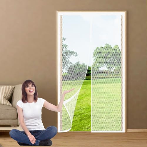 Fliegengitter Balkontür Magnet 82 x 203 cm Fliegengittertür Insektenschutz Ohne Bohren mit Stärkere Magneten für Balkon Wohnzimmer Schlafzimmer Türen Terrassentür, Weiß von XUEXIAOH