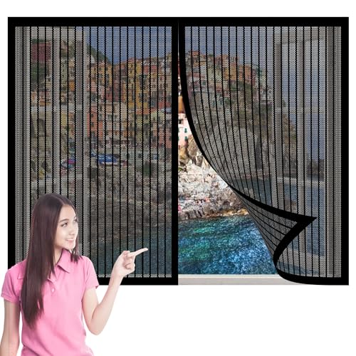 Insektenschutz Fliegengitter Fenster mit Alurahmen 180 x 120 cm Insektenschutz Fliegenvorhang Moskitonetz Ohne Bohren Verschiedenen Größen Auswählbar für Alle Fenster Bis, Schwarz von XUEXIAOH