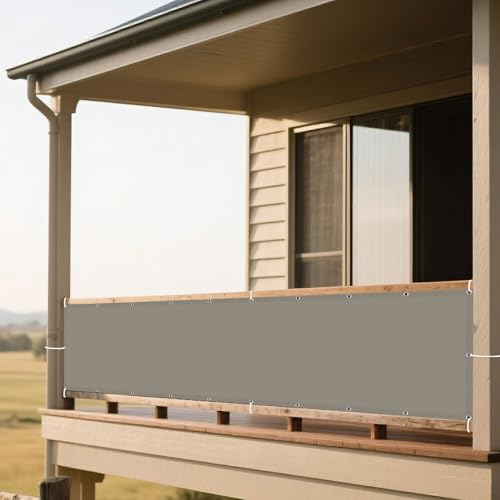 Sonnensegel 130 x 380 cm Rechteckig Wasserdicht 98% UV Schutz Balkon Regenschutz mit Ösen Seil PES Polyester UV Schutz Ohne Bohren für Garten Terrasse Balkon Schwimmbad, Taupe von XUEXIAOH