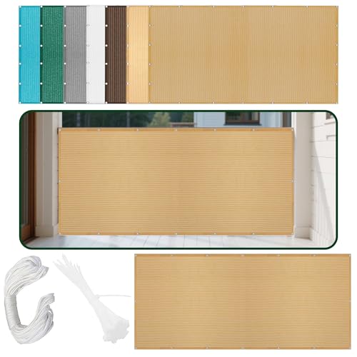 Sonnensegel Sonnenschutz Windschutz 437 x 493 cm Rechteckig Atmungsaktiv 98% UV Schutz Atmungsaktiv Rechteckig mit Ösen Und Befestigungsseile für Garten Camping, Sandgelb von XUEXIAOH