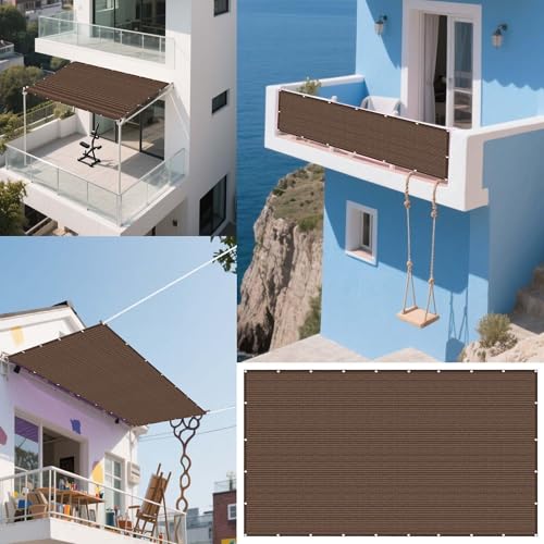 Sonnensegel Sonnenschutz Windschutz 484 x 521 cm Rechteckig Atmungsaktiv 98% UV Schutz Segeltuch Ohne Bohren mit Ösen Segeltuch für Garten Terrasse Outdoor Camping, braun von XUEXIAOH