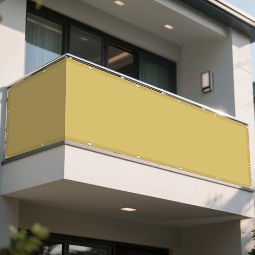 Sonnensegel Sonnenschutz Windschutz 490 x 535 cm Rechteckig Wasserdicht 98% UV Schutz Sunprotect Professional mit Ösen Und Befestigungsseile für Balkon Garten, Sandgelb von XUEXIAOH