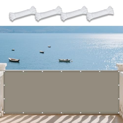 Sonnensegel Wasserdicht Sonnenschutz 380 x 490 cm Rechteckig Wasserdicht 98% UV Schutz Sunsail mit Ösen Und Befestigungsseile für Balkon Garten, Taupe von XUEXIAOH