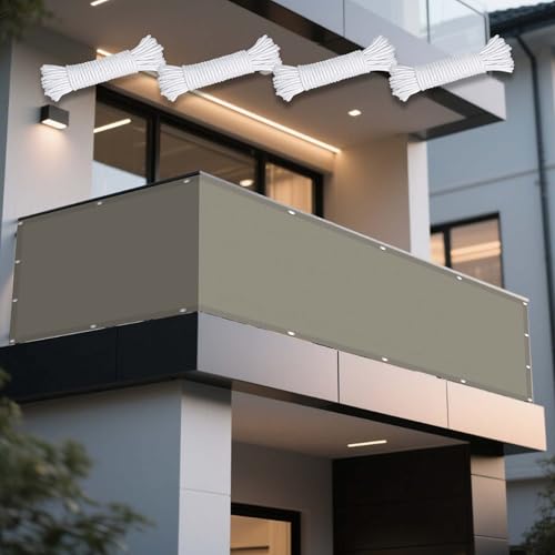 Sonnensegel mit Ösen Nach Maß 120 x 385 cm Rechteckig Wasserdicht 98% UV Schutz Schattiernetz mit Ösen mit Und Befestigungsseile für Balkon Terrasse, Taupe von XUEXIAOH