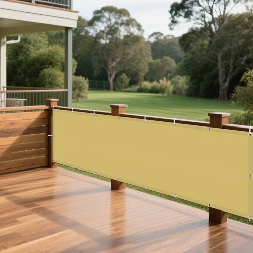 Wasserdicht Sonnensegel 372 x 375 cm Rechteckig Wasserdicht Sonnenschutz Windschutz Sonnenschutzdach Segeltuch Pergola Ohne Bohren mit Ösen Segeltuch für Garten Balkon, Sandgelb von XUEXIAOH