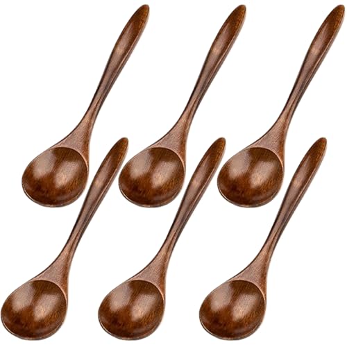6pcs kleine Holzlöffel 5 Zoll kompakt und tragbarer Honiglöffel für Tee Multifunktionales winziges Holzutensiliensatz zum Kochen von XUEYEGONGJI