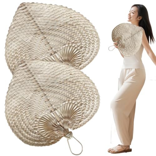 Bamboo -Handfan Bamboo -Fans, 2pcs 15x12.2 Natural Bambus, hängende böhmische Raffia -Fans, die Fans für Sommerhäuser -Hochzeitswanddekoration weben von XUEYEGONGJI