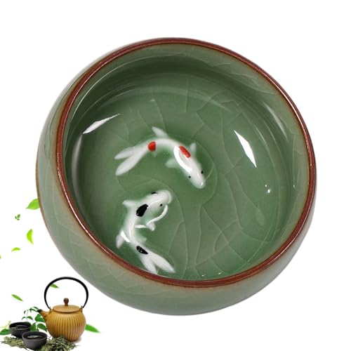 Chinesische Teetasse 2.56x1,18 Zoll 2oz..Chinese Langquan Celadon Teetasse verfügt über natürliche Knistern Muster Kung Fu Teetassen mit lebendigen Koi-Fisch-Chinesischen Teetassen von XUEYEGONGJI