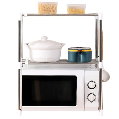 XUEYEGONGJI Mikrowellenschelf 2 -Tier erweiterbarer Edelstahl -Mikrowellenständer Arbeitsplatte mit Haken Schwerdett -Mehrzweck -Ofen -Rack, Rack von XUEYEGONGJI