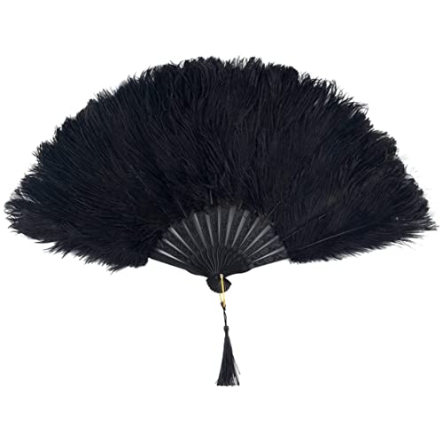 XUEYEGONGJI Vintage Style Folding Handheld Ostrich Feather 1920er Flapperzubehör (schwarz) von XUEYEGONGJI