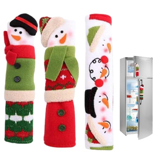 XUEYEGONGJI Weihnachtsdekorationen 3PCS Weihnachtskühlschrank -Türgriffe Decke Cute Snowman Appliance GLEY GROVER Fits Standardgröße Küchenkühlschrank Mikrowellenofen, Kühlschrank -Türabdeckung von XUEYEGONGJI