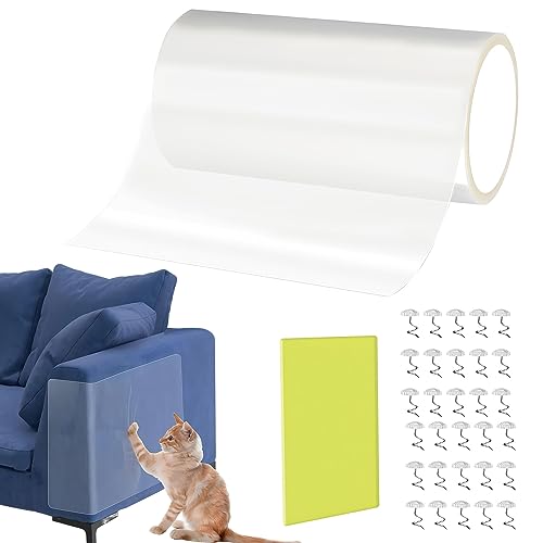 Kratzschutz Katze Tape 5m x 20cm Katzen Kratzschutz Sofa Katze Kratzschutzfolie Kratzschutz Klebefolien Transparent Sofa Kratzschutz Pad mit 30 Schrauben für Sofa Wand Tür und Möbel von XUHN