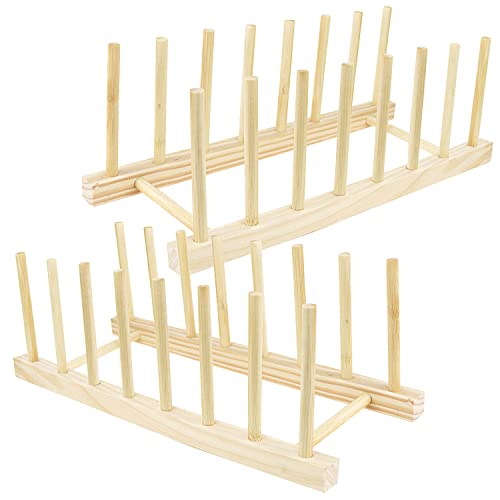 XUHN Bamboo Dish Drainer Holz 2 Pieces Wooden Plate Holder Kitchen Plate Stand Pot Lid Holder for Kitchen Cabinet, Dishes, Books, Wine Glass, Chopping Board Holder, Dish Drainer for Kitchen, Counter von XUHN