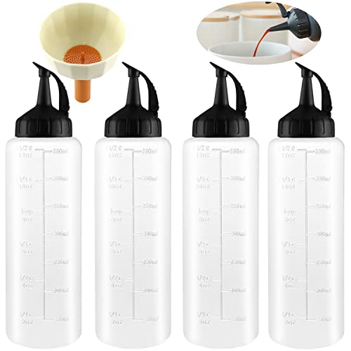 XUHN Quetschflasche Mit Kappen 4 Stück 350ml Squeeze Flasche Aus Kunststoff Condiment Flaschen Mit Skala Saucenflasche Transparente Dosierflasche Für Ketchup Wiederverwendbar Mit Trichter von XUHN