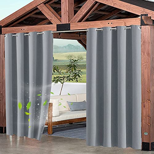 Outdoor Vorhang Grau Wetterfest 1 Stück - mit Edelstahltülle - Wasserdicht Sichtschutz Sonnenschutz 120x200(BxH)cm für Balkon Terrasse Veranda Pergola Gartenlaube Outdoor Vorhänge Ösenvorhang von XUIAQZW