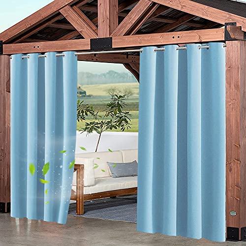 Outdoor Vorhang Grau Wetterfest 1 Stück - mit Edelstahltülle - Wasserdicht Sichtschutz Sonnenschutz 180x140(BxH)cm für Balkon Terrasse Veranda Pergola Gartenlaube Outdoor Vorhänge Ösenvorhang von XUIAQZW